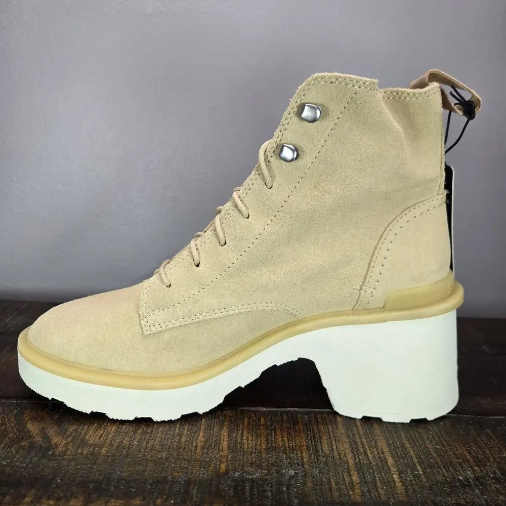 Sorel Hi Line Heeled Womens Size 8 Waterproof Boots Lace Up Suede Cream White